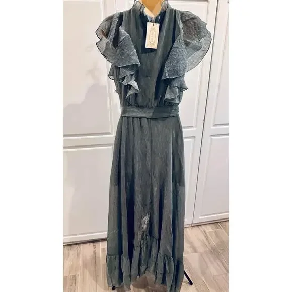 Elegant Gray Ruffled Maxi Dress - Picture 5 of 7